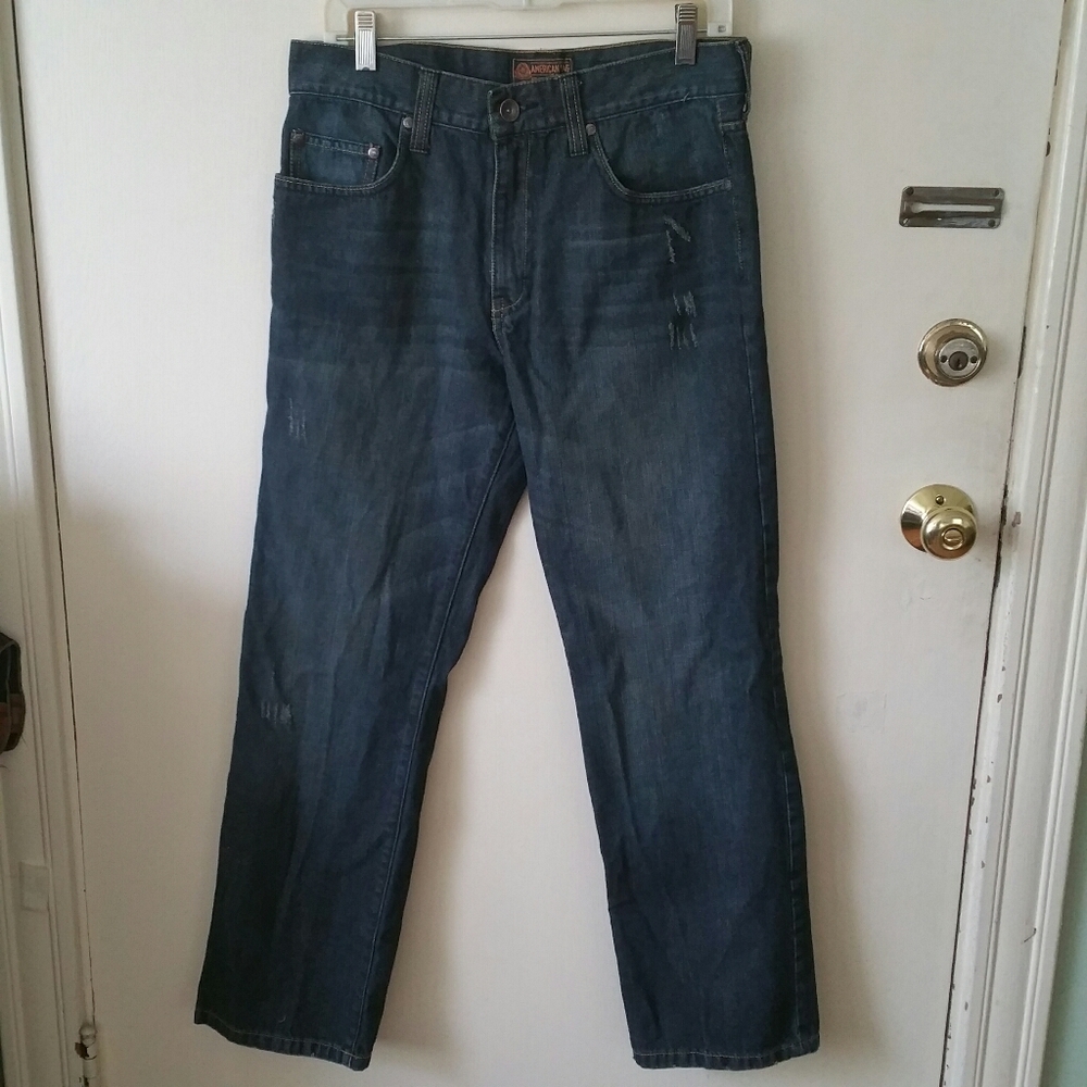 American Rag Smith Fit distressed blue jeans, straight leg, unisex. Size 30x30
